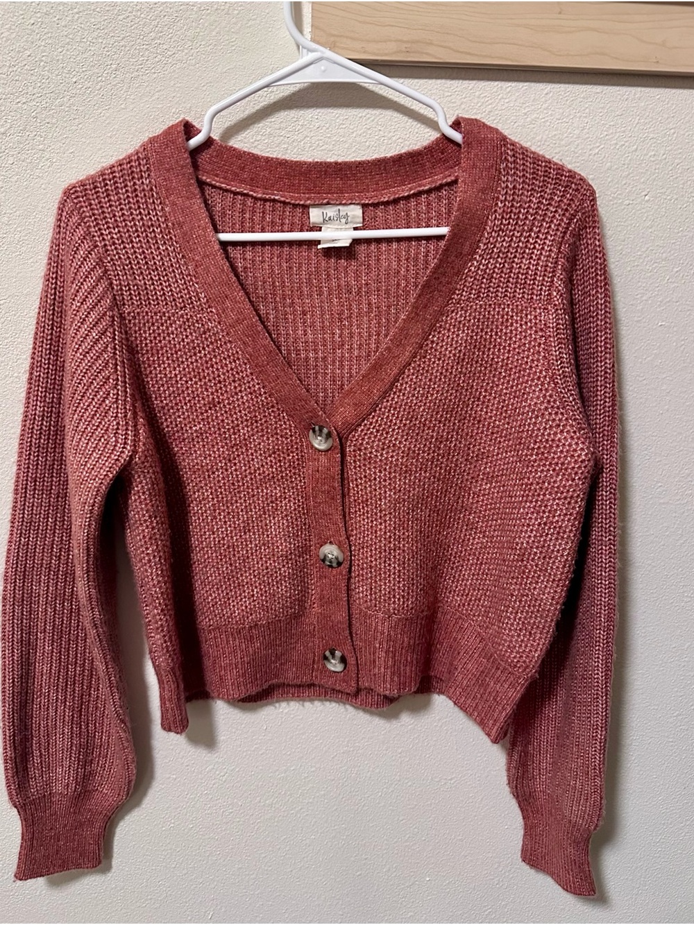 Kensie Dusty Rose V-Neck Button Front Cropped Cardigan
